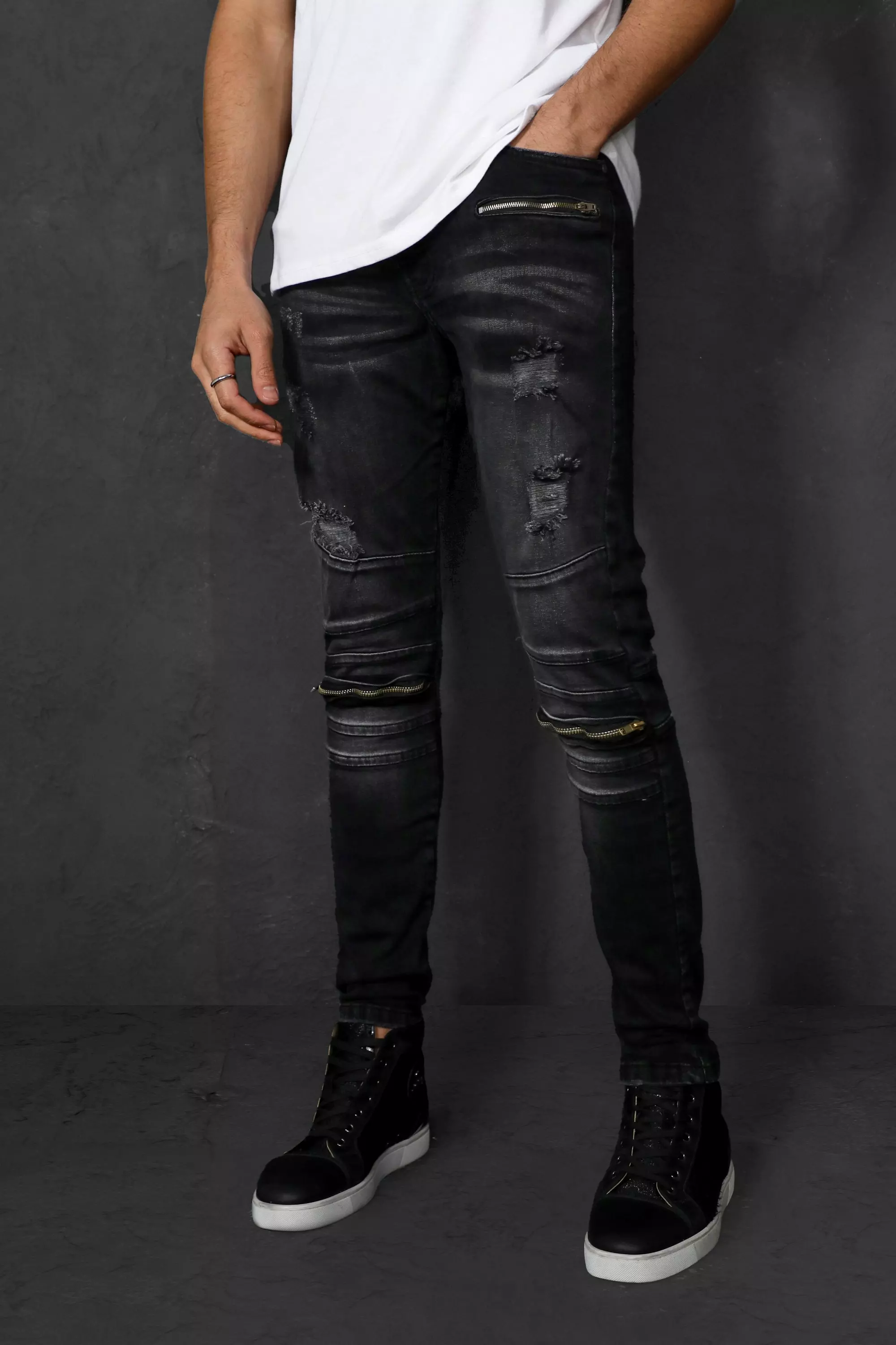 Biker jeans sale with zips men's